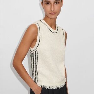 ME+EM Cream Bouclé Tank with black Stripe Detail